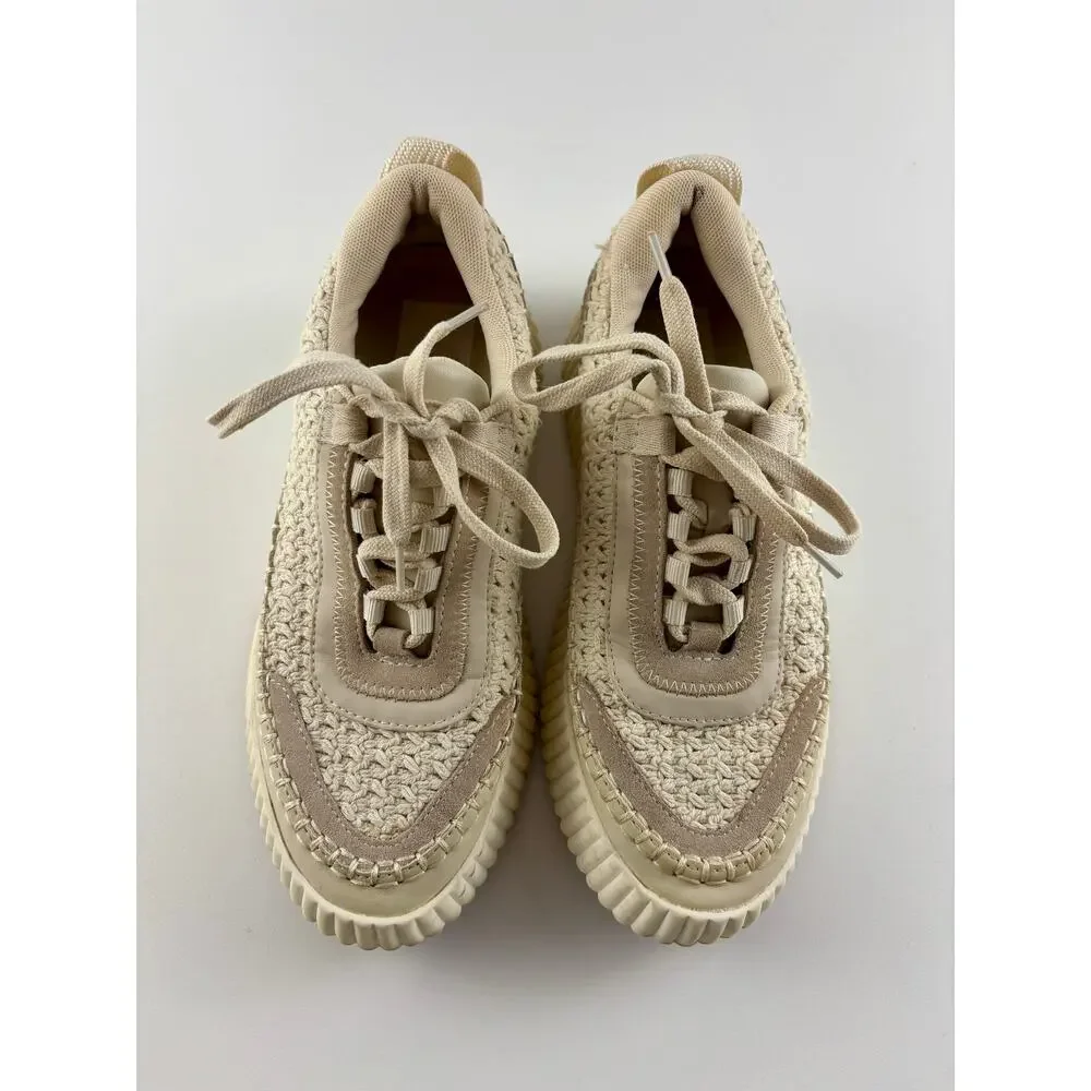 Dolce Vita Ivory Knit Sneakers Womens 7.5 Platform Lace Up Casual Shoes
